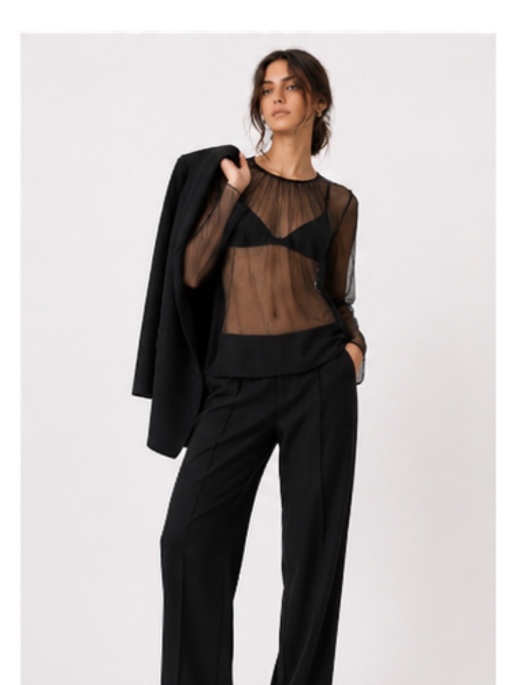 MSGM Sheer Black Long-Sleeve Top